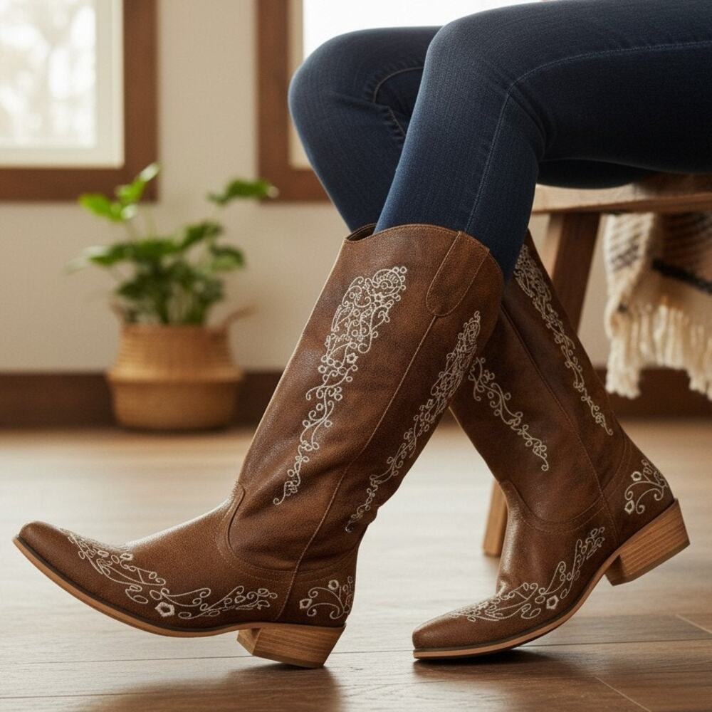 Southern Fried Chics Cheer Cowgirl Boots Size 6.5 Brown Pointed Toe Western